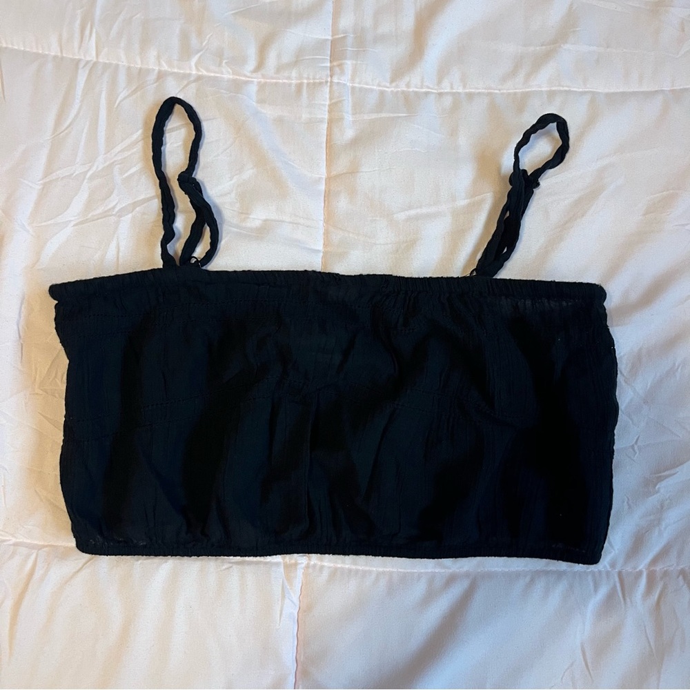 Aritzia Golden by TNA Eyelet Black Women's Bandeau Crop Top
